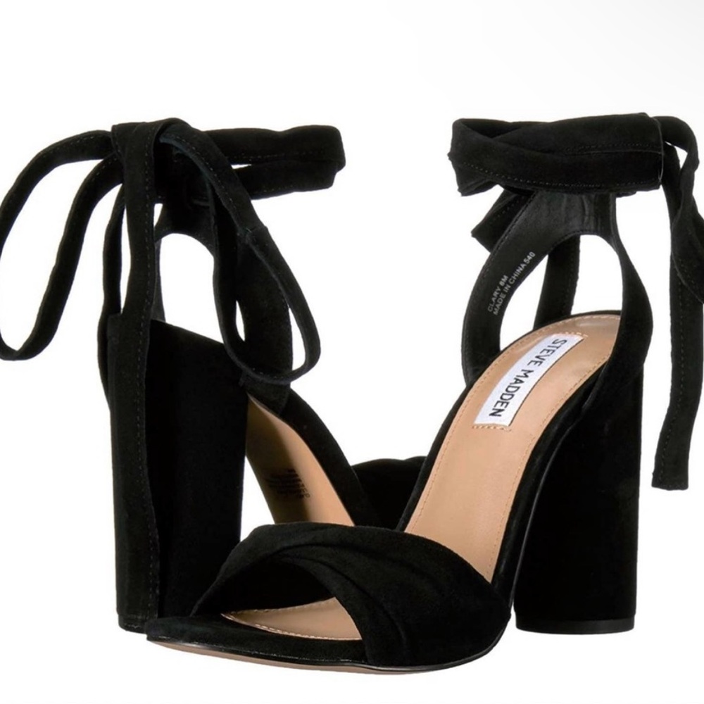 Steve Madden Wrap Black Suede Clary Heels